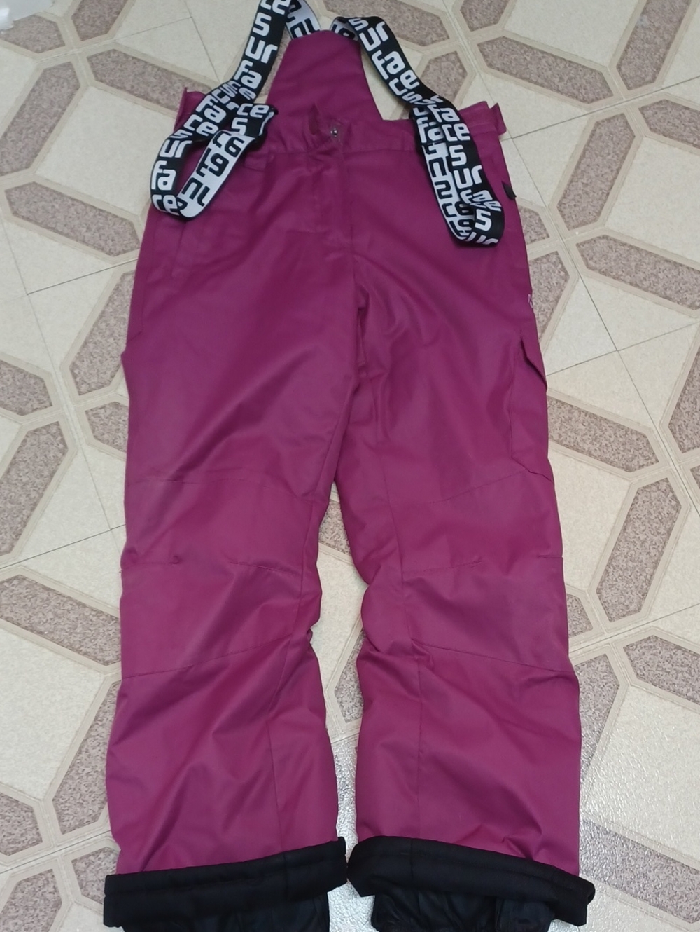 Kids Waterproof Snow Bib Pants in Fuchsia with Adjustable Straps Size 14